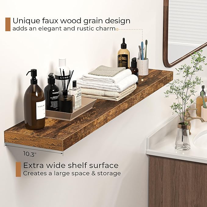 Floating Shelves - 10.23 Inch Deep Wall Shelf for Decor & Storage - Wall Mounted Display Shelving with Invisible Heavy-Duty Metal Bracket - 48