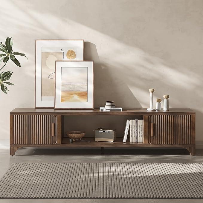 Mid Century Modern TV Stand for 55/65 Inches Television Console with Fluted Doors and Storage Entertainment Center for Living Room and Bedroom Dark Brown