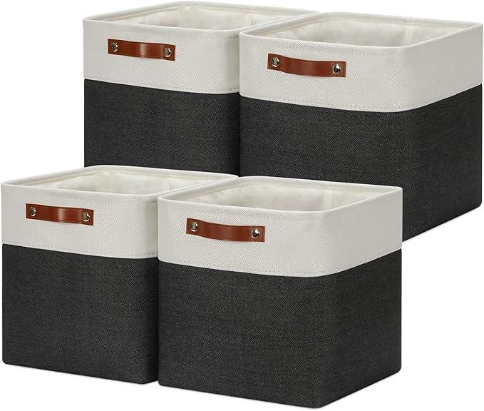 DULLEMELO Set Of 4 Cube Storage Bins, Fabric Storage Basket for Shelves Closet Nursery Toy Storage, 12 Inch Collapsible Fabric Bins for Toy Book Magazine Towel Organizers(4 Pack - 12
