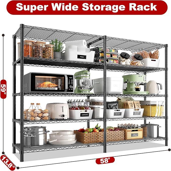 REIBII 5 Tier Wire Shelving Storage Shelves Loads 1430LBS, 58