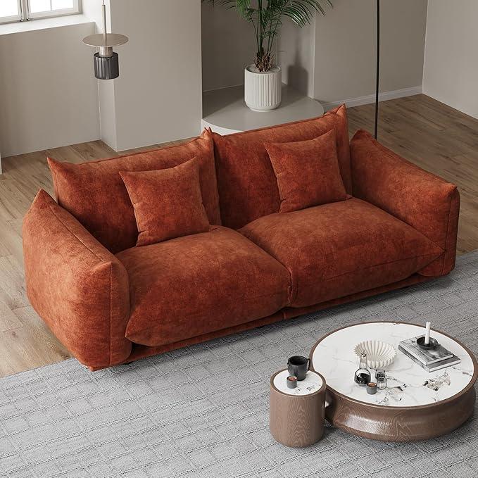 Modern Minimalist Chenille Modular Sectional Sofa, Oversized Couch and Loveseat Set with Thick Cushions, Upholstered Sofa for Small Spaces, Living Room, Bedroom, Office, Apartment(Orange,75
