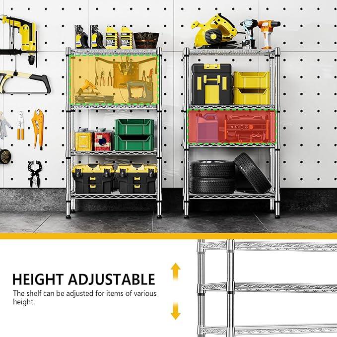 1000 lbs 4 Tier Shelf Metal Storage Shelves Wire Rack Closet Organizers for Garage Kitchen Bathroom Laundry Chrome 11.8