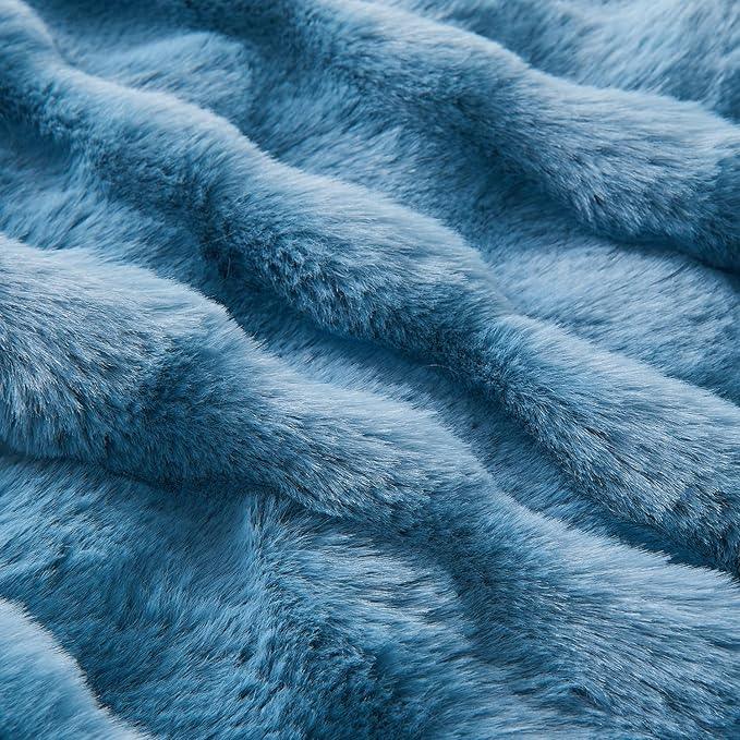 Lotus Karen Faux Fur Throw Blanket Sky Blue - Big Bubble Rabbit Fluff Blanket for Couch Bed Sofa,Softest Fluffy Fuzzy Cozy Blanket,Thick Furry Plush Shaggy Warm Blankets for Women,90x90 Inches
