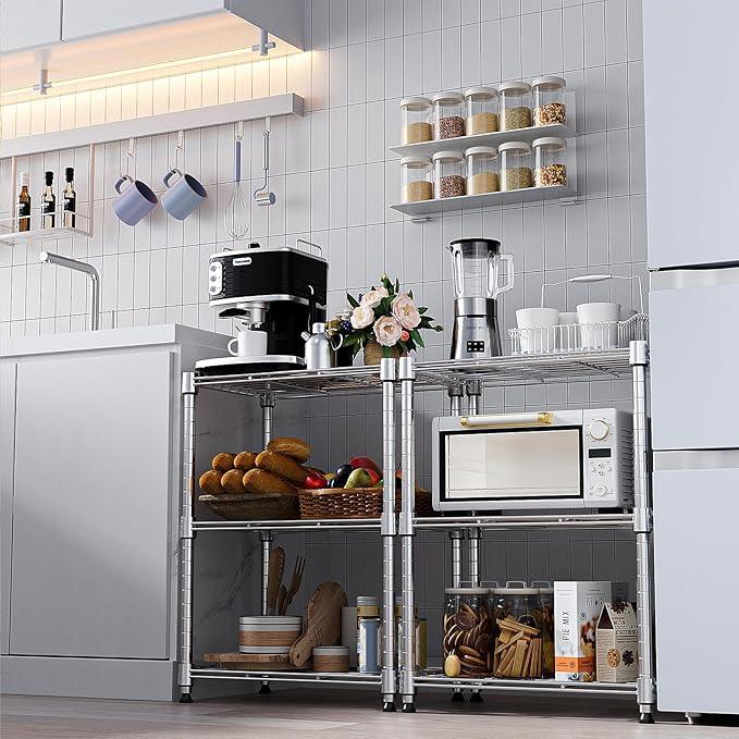 450 lbs Wire Storage Shelving 3-Tier Utility Shelving Unit Steel Organizer Wire Rack for Home,Kitchen,Office,Chrome(11.8