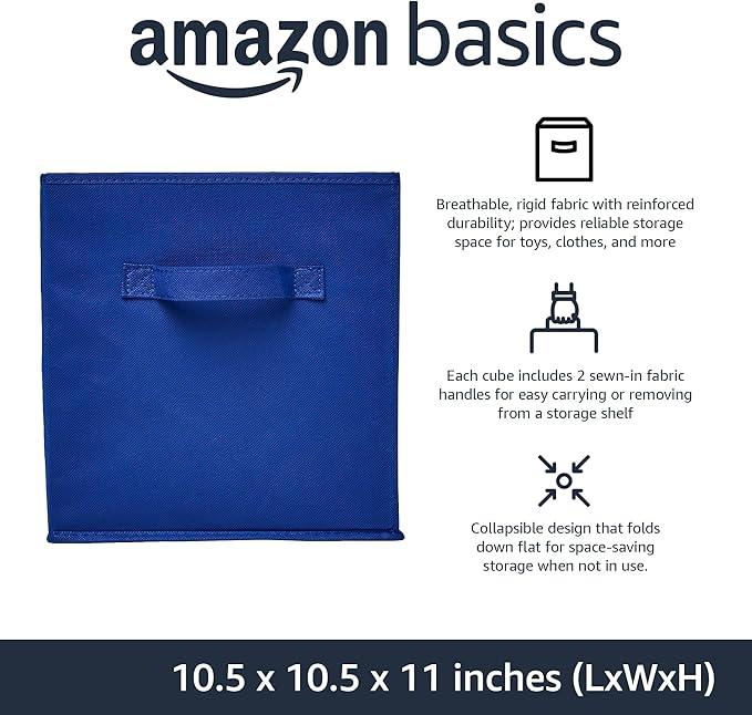 Amazon Basics Cube Organizer Storage Bins Handles, Collapsible Fabric, Pack of 6, 10.5