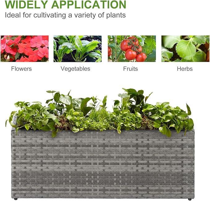 LEWIS&WAYNE Large Rectangular Block Planter Box Handmade Wicker Tall Planters for Outdoor Plants with Removable Liners Modern Planter for Indoor Outdoor Patio Deck - Gray, 36''x12''x16''