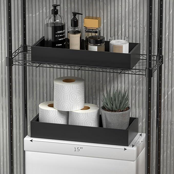Kitchen Drawer Organizer Tray, Stackable Black Bamboo Drawer Organizer for Large Silverware, Utensils, Cutlery, Flatware, Junk, Dresser, Bathroom, 17