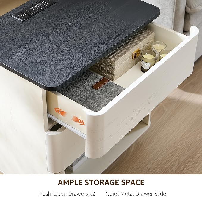 Nightstand Set of 2 with Charging Station, 22