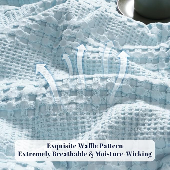 PHF Cooling Waffle Blanket Queen Size,Lightweight 60% Rayon Derived from Bamboo & 40% Cotton Breathable Blanket for Hot Sleepers, Soft and Luxury for Bed Couch and Sofa, 90