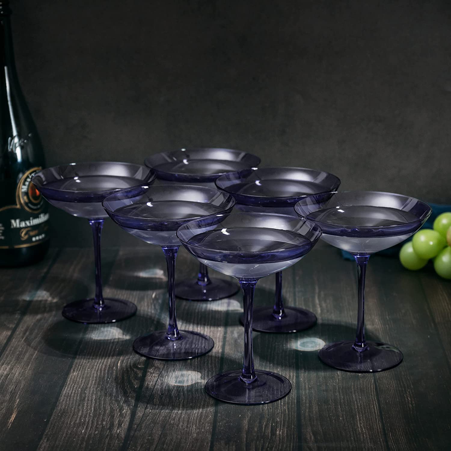 Lavender Champagne Coupes 12oz Set of 6 by The Wine Savant - Colored Champagne Glasses, Prosecco, Mimosa Glasses Set, Cocktail Glass Set, Bar Glassware Bachelorette Anniversary Gifts