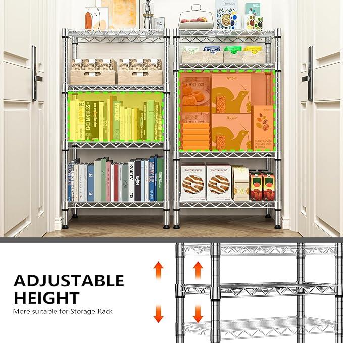 1000 lbs 4 Tier Shelf Metal Storage Shelves Wire Rack Closet Organizers with PP Board for Garage Kitchen Bathroom Laundry Chrome 11.8