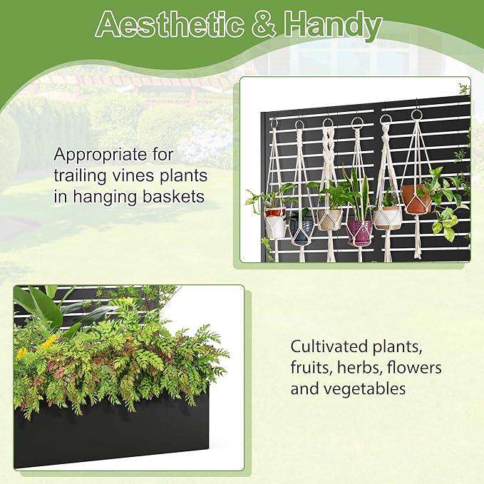 Trellis for Climbing Plants Outdoor，Mental Garden Bed with Drainage Holes Outdoor Privacy Screen Design Tall planters for herb Flower Vegetables 73
