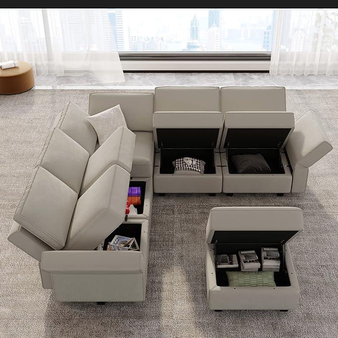 Belffin Modular Sectional Sofa with Storage Seats Velvet L Shaped Corner Couch Convertible Sectional Sofa with Chaise (Grey, L Shape-1)…