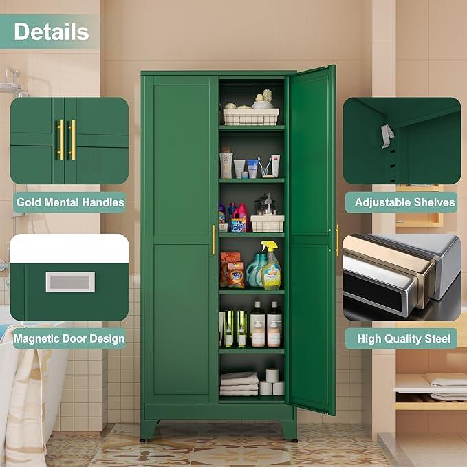 Metal Pantry Cabinet with 2 Doors and 5 Adjustable Shelves, 75