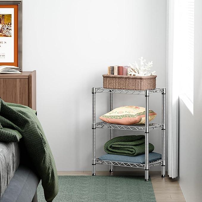 750 lbs 3 Tier Shelf Metal Storage Shelves Wire Rack Closet Organizers with PP Board for Garage Kitchen Bathroom Laundry Chrome 11.8