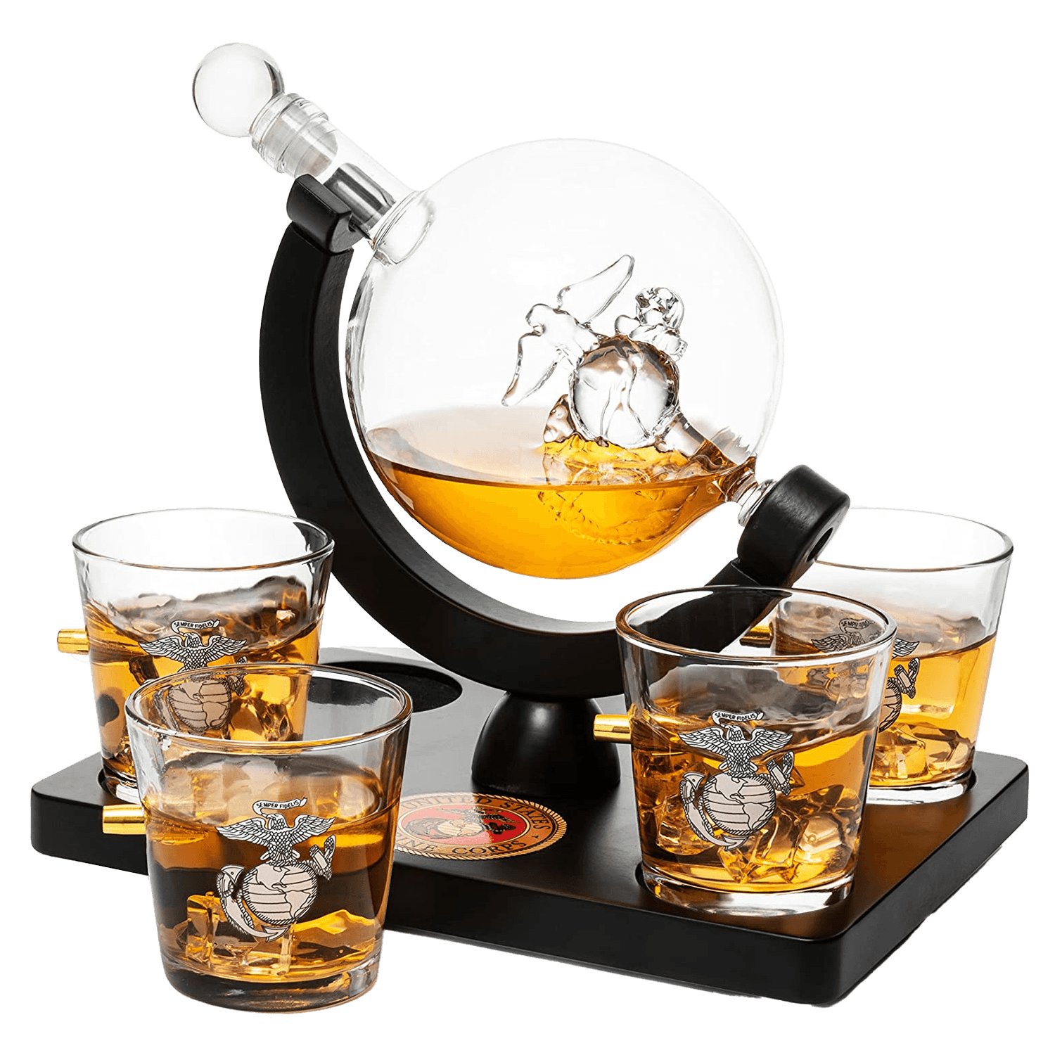 Marine Decanter Set With Four 3 oz Shot Glasses 1000ml Marines Gift Decanter by The Wine Savant - Marine Gifts, Army Gifts, Veteran Gifts