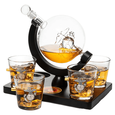Marine Decanter Set With Four 3 oz Shot Glasses 1000ml Marines Gift Decanter by The Wine Savant - Marine Gifts, Army Gifts, Veteran Gifts