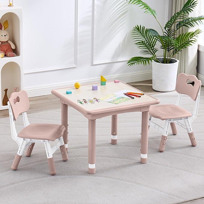 Kids Table and 2 Chairs Set, Height Adjustable (17.7