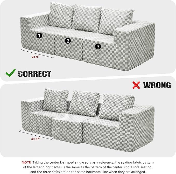 Modular Sectional Sofa 3-Seater Modular Couch with Deep Seat Memory Foam Cloud Chair with Pillows Oversized Sectional Sofa for Living Room Bedroom (Plush GREYOLIVE, 3-Seater)