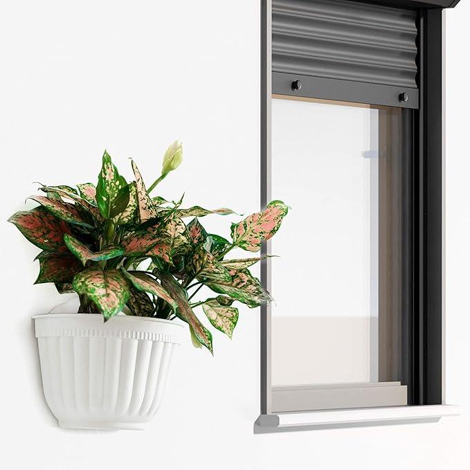 5 Pack Resin Wall Hanging Planter Pots Vertical Garden Living Wall Mount Window Hang Box Container Indoor Outdoor for Plants Flowers Kitchen Herbs Holder with Drainage Water Reservoir Decor White