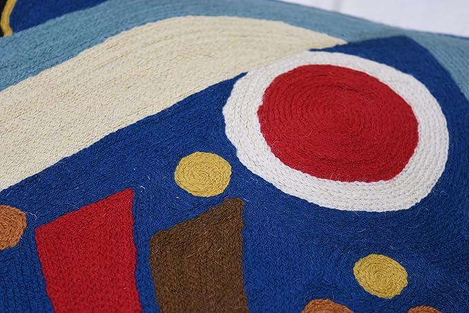 Kandinsky Blue Abstract Pillow Cover | Modern Outdoor Cushions | Mid Century Chair Cushions | Handmade Wool Size 18x18