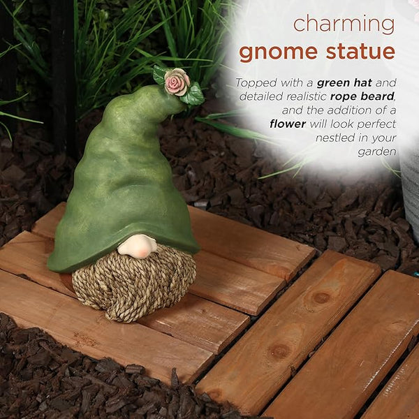 Alpine Corporation QWR1440 Gnome Head with Sculpted Rope Beard and Flower on Hat, Playful Décor for Garden & Patio, 10