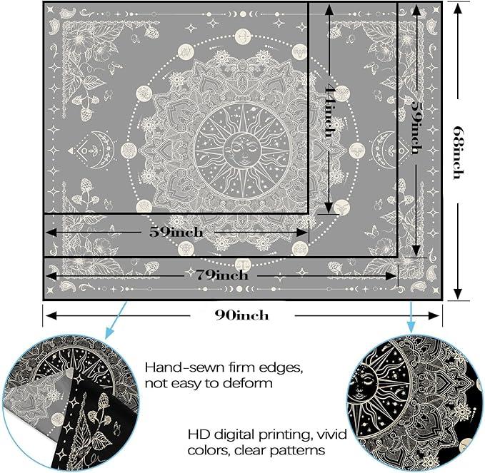 Lunerfex Sun and Moon Mandala Tapestry Boho Tapestry for Bedroom Black and White Tapestries Wall Hanging Living Room Wall Art and Home Decor 44x60