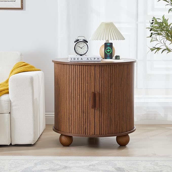 Farmhouse Round End Table with Charging Station, 24