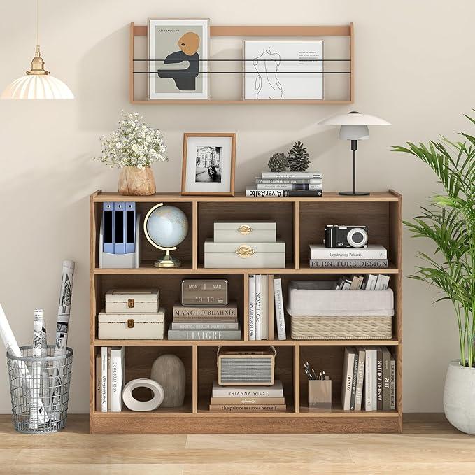 Tangkula 8-Cube Bookcase, Wood 3 Tier Open Storage Bookshelf, Modern Multipurpose Display Cabinet for Living Room, Study, Reading Nook, 48 x 12.5 x 36.5 Inch, Natural