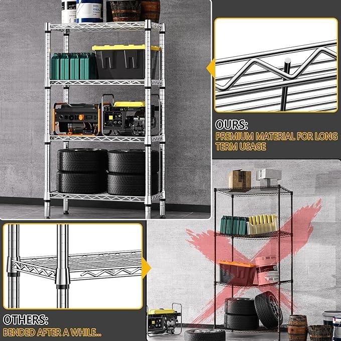 1000 lbs 4 Tier Shelf Metal Storage Shelves Wire Rack Closet Organizers for Garage Kitchen Bathroom Laundry Chrome 11.8