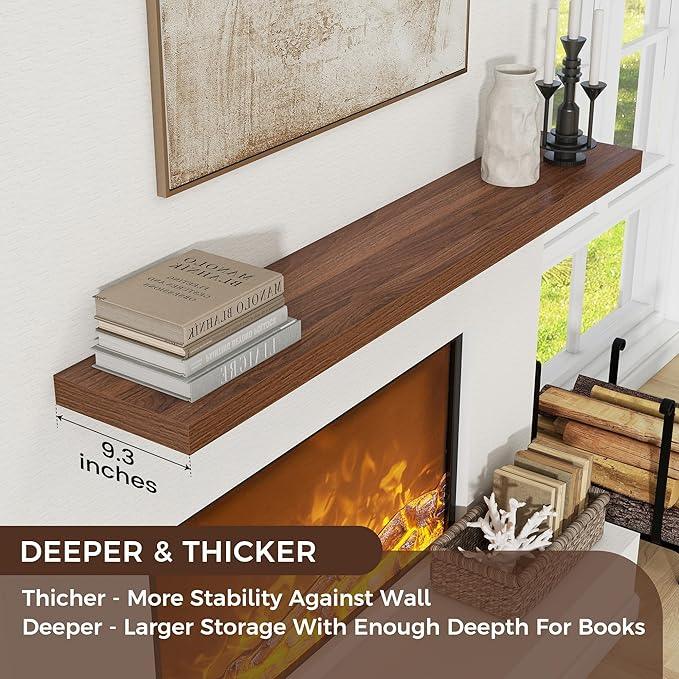 Floating Shelves for Wall, Large Wall Mounted Shelves with Invisible Brackets, Long Wood Floating Shelf for Living Room, Bedroom, Kitchen, (Walnut, 55