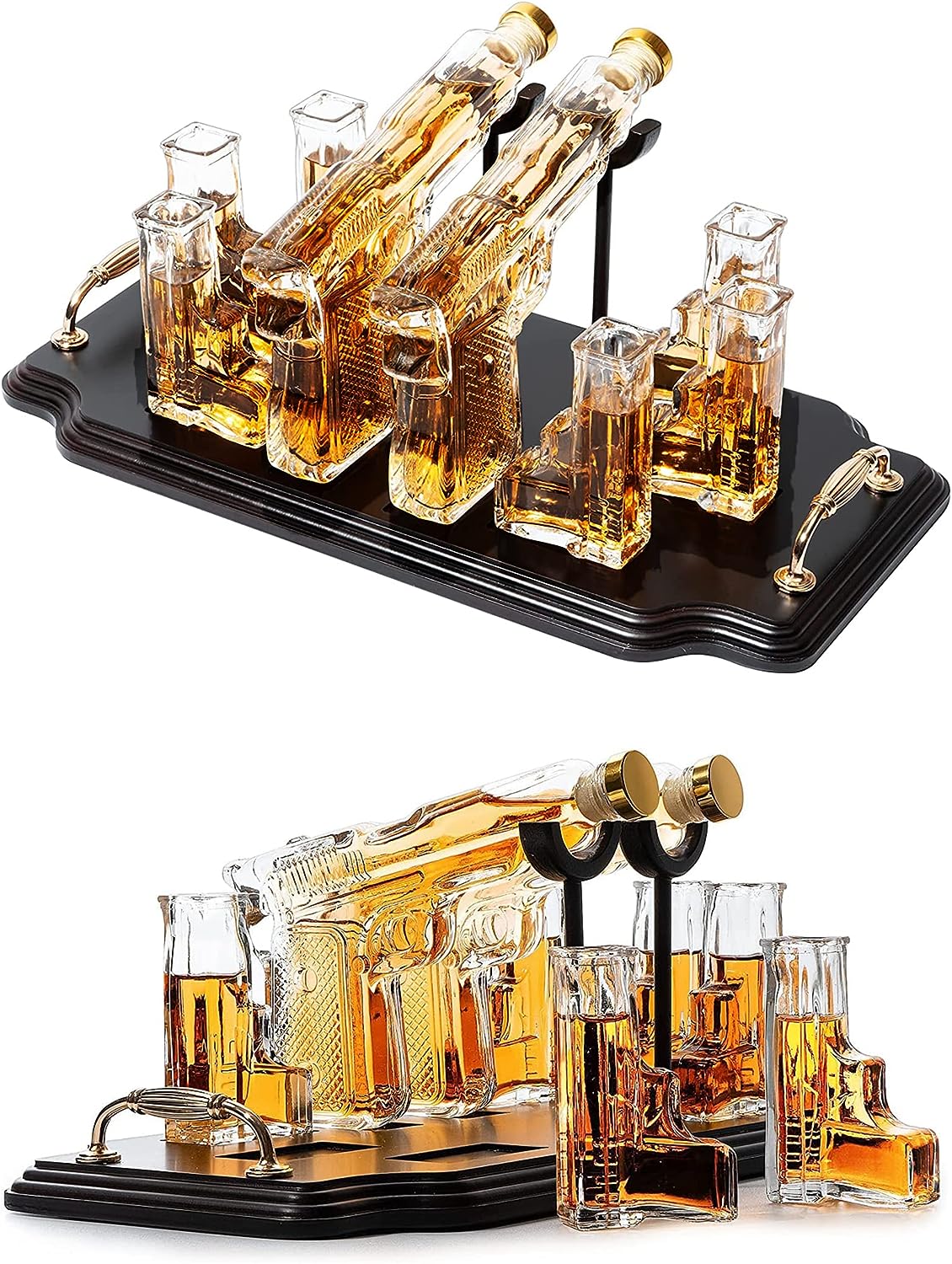Pistol Whiskey & Wine Decanter - Gifts for Men & Dad, 2 Gun Whiskey Decanter Set with 6 Oz Pistols Shot Glasses - Cool Liquor Dispenser for Home Bar Unique Birthday Gift Ideas from Dad…