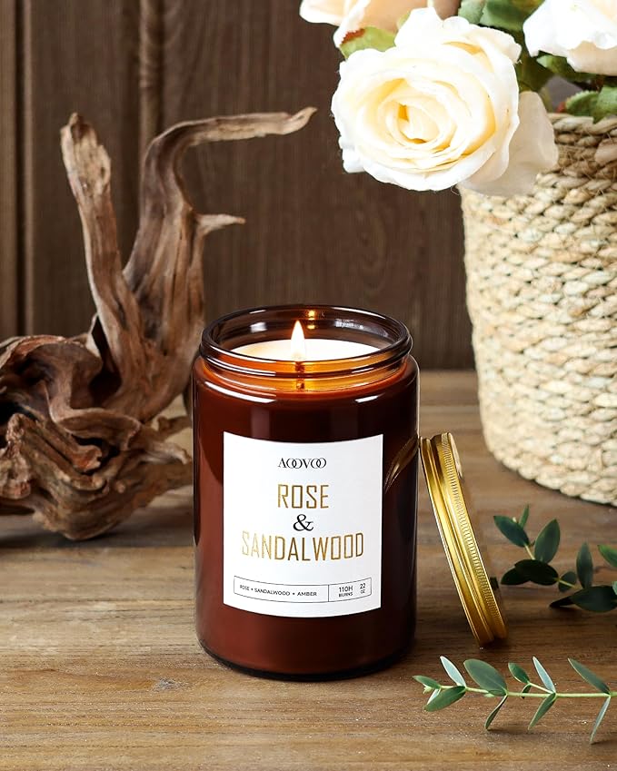 AOOVOO Rose Sandalwood Candles - 22 oz Scented Candles, Aromatherapy Candle, Soy Candle for Home Scented