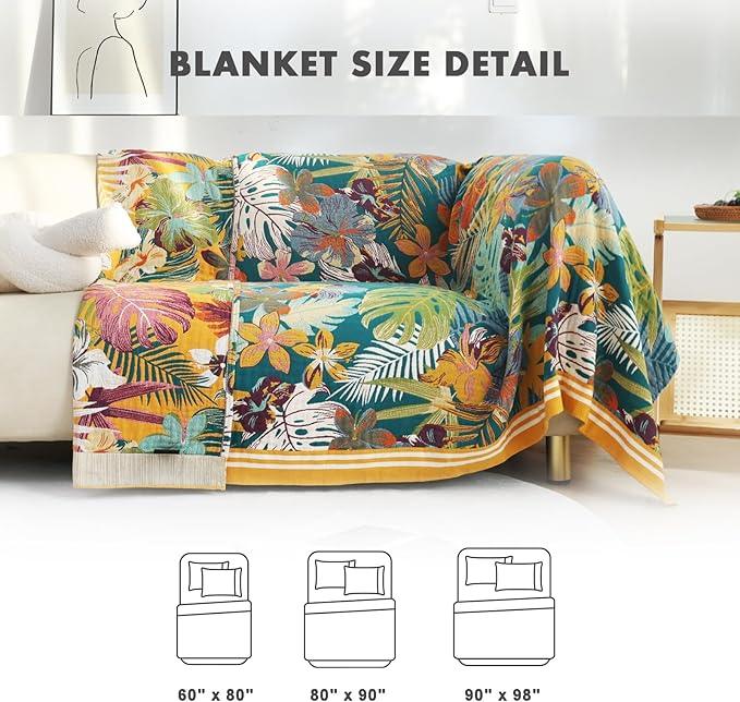 MSGKV Boho Throw Blanket for Couch and Sofa Cotton Blankets for Living Room Bedroom Reversable Florals Throw 60