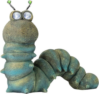 Alpine Corporation FCC121SLR Outdoor Solar Powered Garden Caterpillar Statue with LED Lights, LED Solar Garden Décor, 16