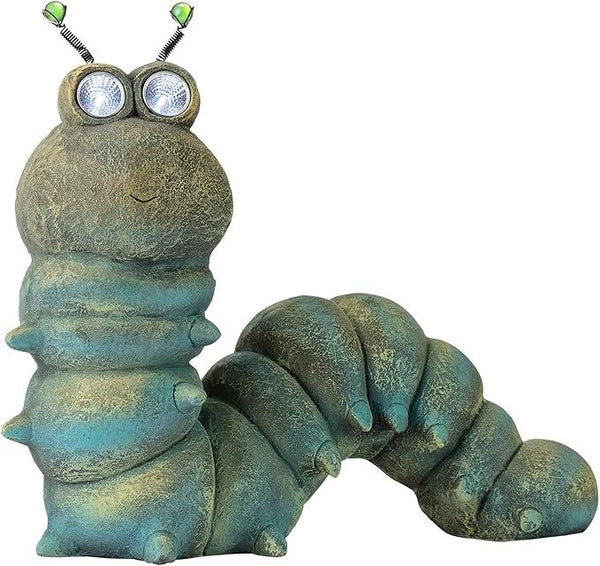 Alpine Corporation FCC121SLR Outdoor Solar Powered Garden Caterpillar Statue with LED Lights, LED Solar Garden Décor, 16