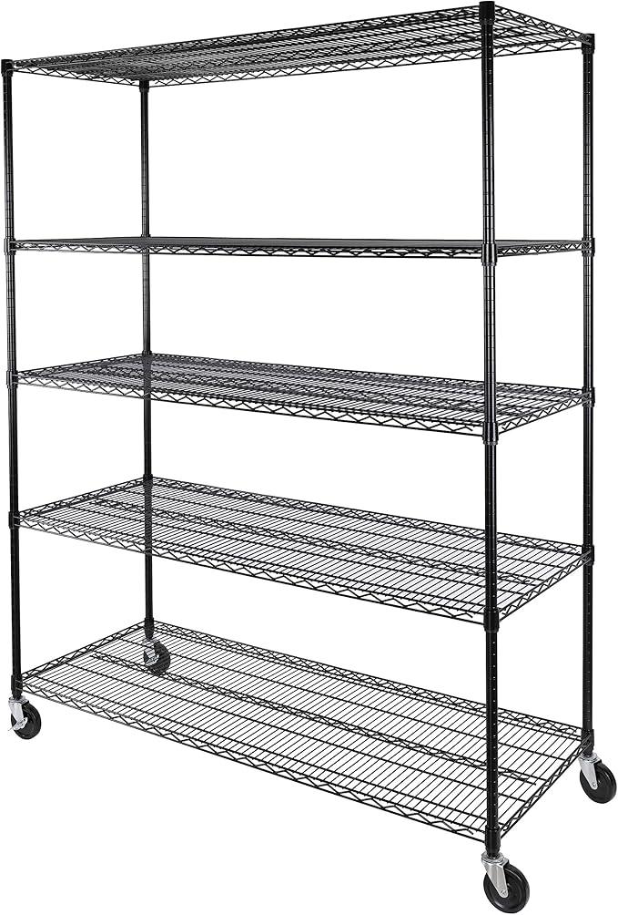 Seville Classics UltraDurable Heavy Duty NSF Solid Steel Wire Rack Storage Unit, Organizer for Garage, Warehouse, Office, Restaurant, Classroom, Kitchen, Black, 5-Tier Shelving, 60