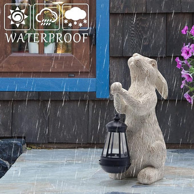 Garden Statues Rabbit with Solar Lights-Bunny Figurine Outdoor Easter Decorations Rabbit Decor for Lawn,Balcony-Yard Art Garden&Patio Decor,Unique Housewarming&Birthday Gifts for Women