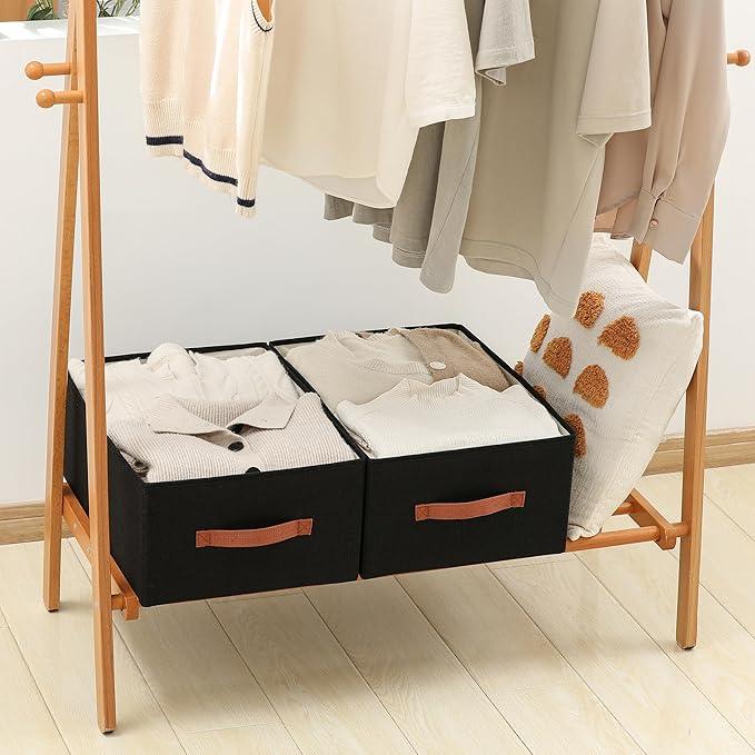 linen closet organizers and storage, 3 Pack Large Storage Baskets, Washable, Clothing Storage Bins with Handle, Closet Organizer for Storage Sweater,Sheets (Black, 18½