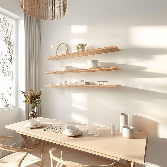 48 Inch Floating Shelves for Wall Rustic Light Wood Wall Shelves for Bedroom Set of 4