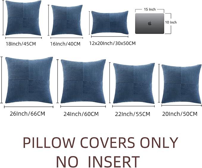 Fancy Homi 2 Packs Dusty Blue Big Decorative Throw Pillow Covers 24x24 Inch for Living Room Couch Bed, Rustic Farmhouse Boho Home Decor, Soft Corss Corduroy Patchwork Square Cushion Case 60x60 cm