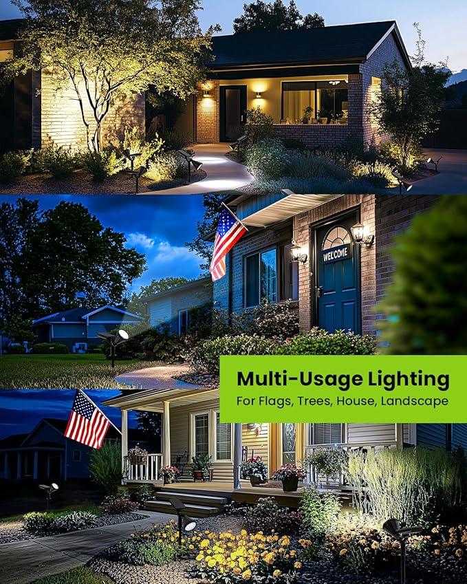 Solar Spot Lights Outdoor Waterproof IP65, Flag Pole Light Solar Powered Spot Lights, Landscape Lighting Spotlights for Tree, House, Yard, Backyard, Garden Decorations-2 Pack