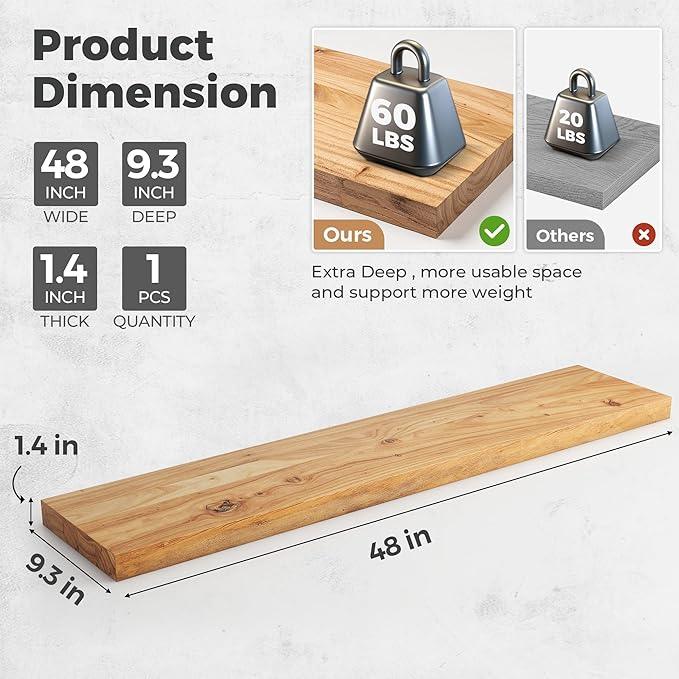 RICHFOCUS Elm Floating Shelves for Wall - 48