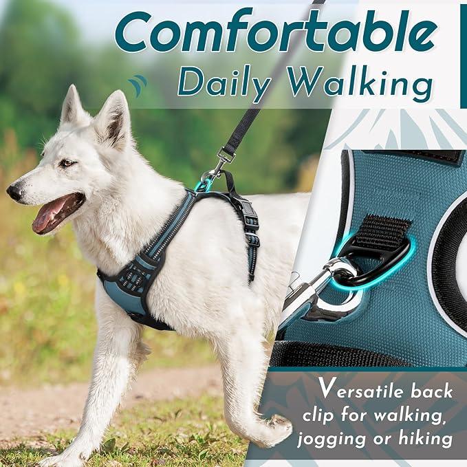 Eagloo Dog Harness Medium Sized Dog, No Pull Service Vest with Reflective Strips and Control Handle, Adjustable and Comfortable for Easy Walking, No Choke Pet Harness with 2 Metal Rings, Dark Green, M