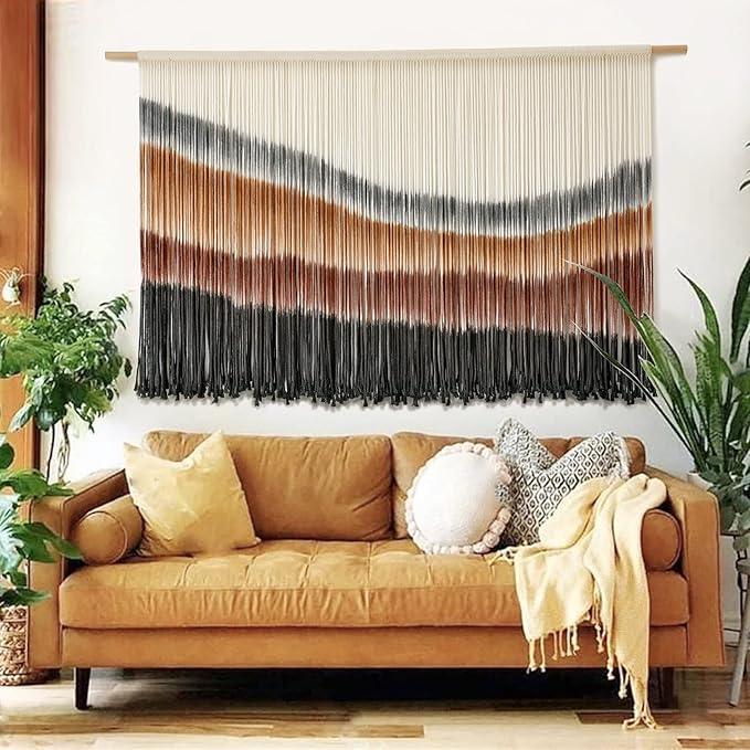 Flber Macrame Wall Hanging Macrame Wall Decor Large-Scale Tie-Dye Tapestry Living Home Room Wall Decor 57