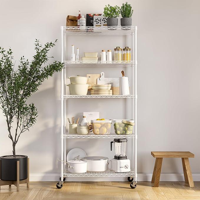 Seville Classics UltraDurable Heavy Duty NSF Solid Steel Wire Rack Storage Unit, Organizer for Garage, Warehouse, Office, Restaurant, Classroom, Kitchen, White, 5-Tier Shelving, 36