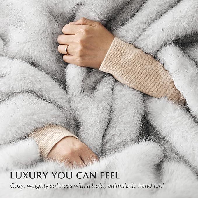 Luxury Faux Fur Throw Blanket, Soft Fluffy Faux Mink Blankets for Bed, Couch, Sofa, Thick Cozy Plush Warm Fur Throws with Reversible Velvet, Frosted White Wolf, 60