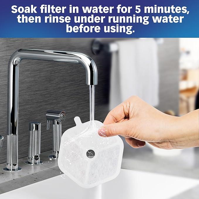 PET STANDARD Replacement Water Filter & 12 Pack Pre-Filter Sponges Compatible with Smartoo 152oz/4.5L Automatic Cat Fountain PTM-643, Pack of 12