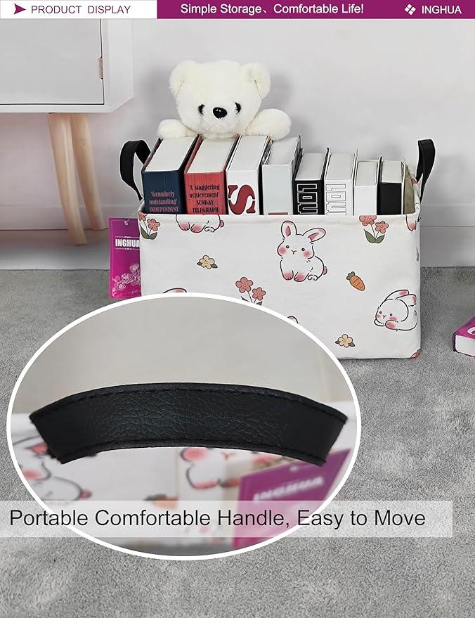 Rectangular Storage Basket Fabric Organizer Bin for Toys,Books,Clothes,Gifts,Pets-Perfect for Home,Office,Nursery,Dorm,Shelf(Rec-rabbit)