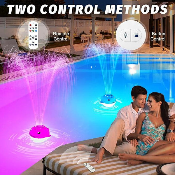 Floating Pool Fountain with Remote, Whale Pool Fountain with Lights, Rechargeable Pool Water Fountain, Above Ground Pool Fountain Waterfall, Swimming Pool Fountains for Inground Pool-1PC
